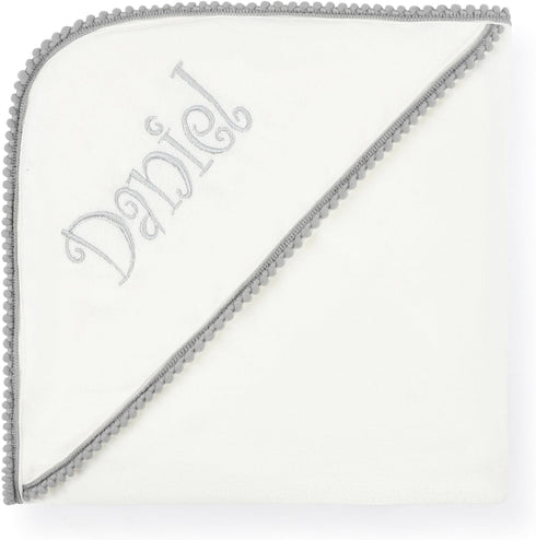 Personalized Hooded Towel for Kids - Custom Embroidered Baby Shower Gift (Grey)
