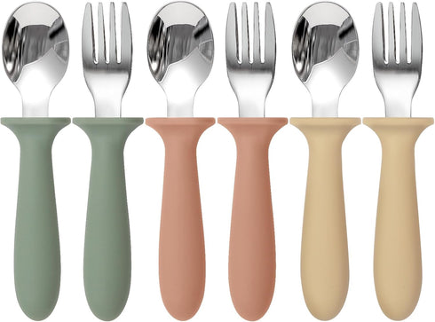 6 Pack Toddler Utensils, Kids Silverware with Silicone Handle, Safe Spoons and Forks Set