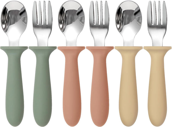 6 Pack Toddler Utensils, Kids Silverware with Silicone Handle, Safe Spoons and Forks Set