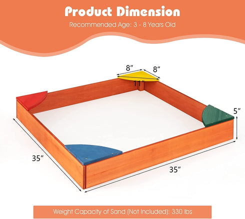 Bottomless 4 3+ HONEY JOY Kids Wooden Sandbox, Outdoor Sand Pit with Built-in Corner Seating, Cedar Backyard Sand Boxes