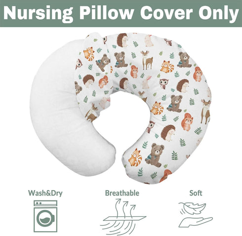 Cute Animals Leaves Baby Nursing Pillow Covers for Boy Girl Bear Deer Raccoon Squirrel Bunny Hedgehog Owl Nursery