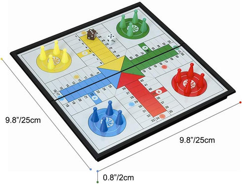 Ludo Game Board Set - 9.5” Magnetic Folding Travel Classic Strategy Game for Kids & Adults