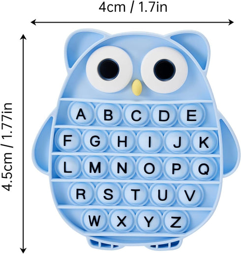 Push Pop Bubble Fidget Sensory Toy, ABC Alphabet Owl Shaped Educational Learning Tool for Kids (Black letters-blue)