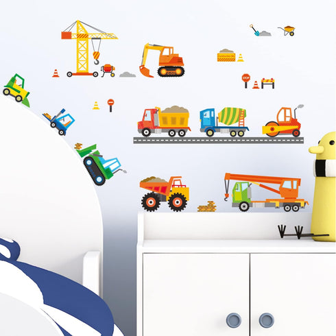 DECOWALL DS-8012 Kids Wall Stickers, Construction Site Cars Island Decals, Peel and Stick Removable for Nursery Bedroom