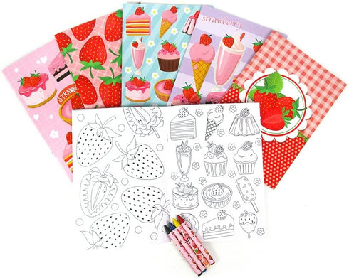 Set 12 48 TINYMILLS Strawberry Coloring Book with Coloring Books and Crayons Strawberry Birthday Party Supplies Favor