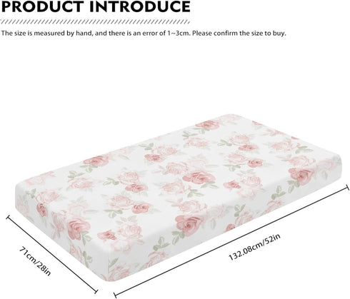 JEPFEIXIA 28"x52" Pink Roses Fitted Crib Sheet for Boys Girls Beautiful Flower Leaves Baby Sheet for Standard Crib