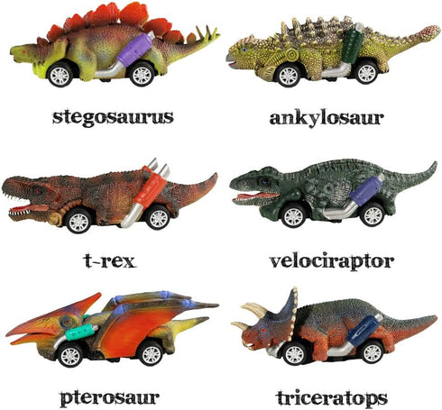 DINOBROS Dinosaur Toy Pull Back Cars, 6 Pack, Dino Toys for 3 Year Old Boys and Girls