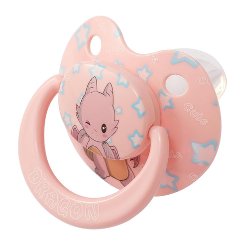 Cute Silicone Adult Pacifiers Pink: Big Shield Binky for Anxiety - Large Size Butterfly Shaped Paci with Handle Dragon