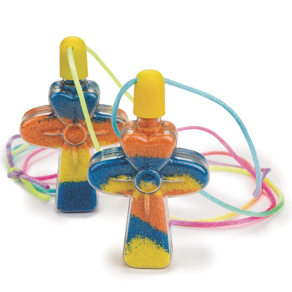 S&S Worldwide Sand Art Cross Necklace Craft Kit, Create Colorful Cross Necklaces