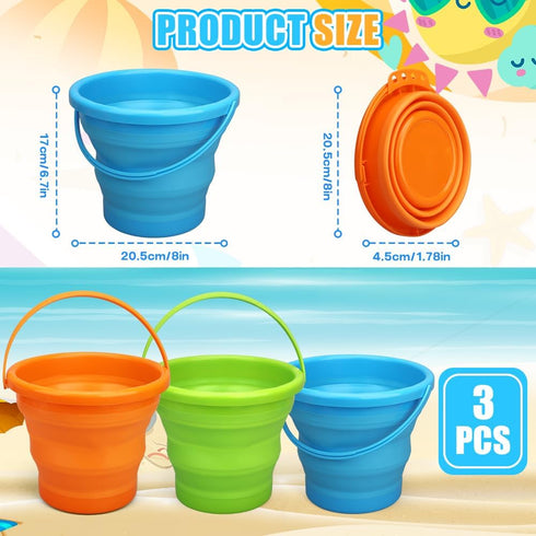 LNCOJOLM Summer Collapsible Bucket Sandbox Kit Toys for Kids, Foldable Bucket Multi Purpose Sand Pail for Garden
