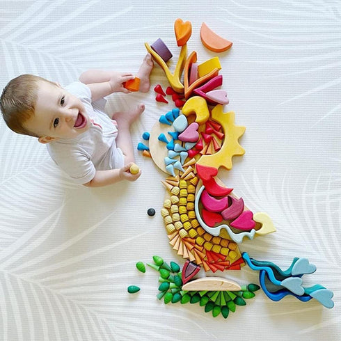 Set 7 27 (162 Candywood Large Rainbow Color Style Wooden Loose Parts Sensory Play Toys, Shapes, Colors, Rainbow Stacker
