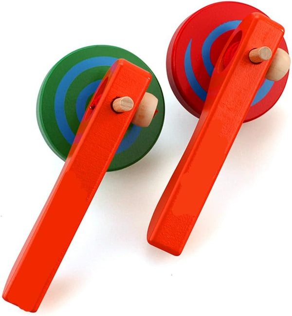 GoodPlay 2PCS Wooden Spinning Top Gyroscope with Handle and Pull String Wire, Color Random