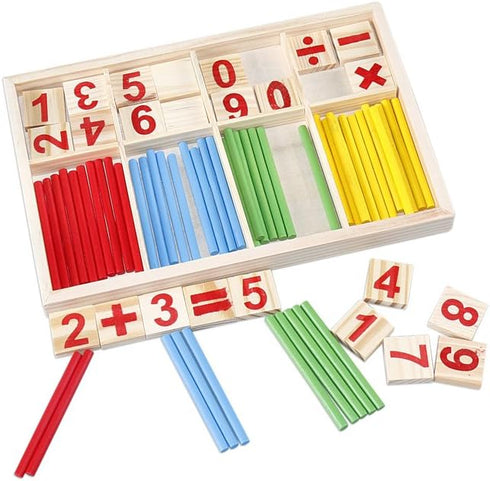 Alytimes Counting Stick Calculation Math Educational Toy, Wooden Number Cards and Counting Rods Box