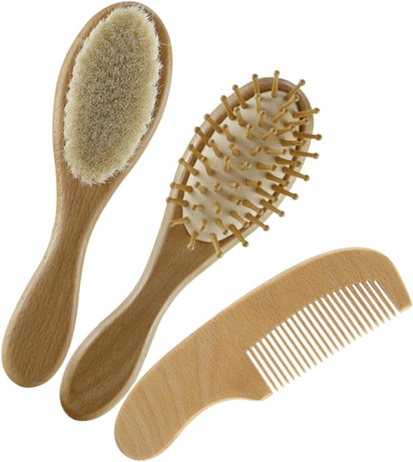 Baby Shampoo Brush Comb Set Newborn Hair Kit Soft Wool Brush Wooden