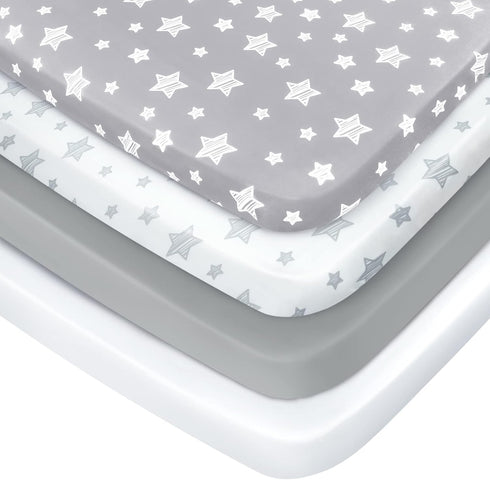 Pack and Play Sheets, 4 Pack Mini Crib Sheets, Stretchy Pack n