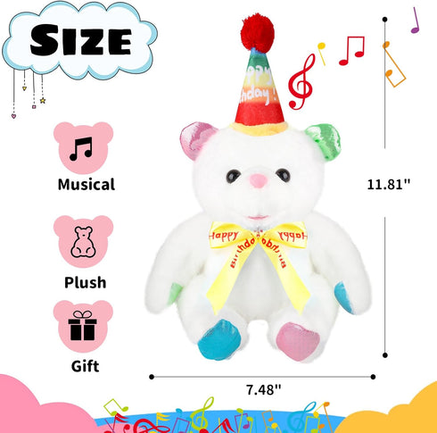 12" Singing Happy Birthday Teddy Bear Stuffed Animals,Singing The HAPPY BIRTHDAY Song Plush Toy Musical Interactive
