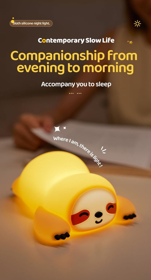 3 Dimmable, Cute Sloth Night Light, Animal Lamp, Food Grade Silicone, Rechargeable, Level Squishy Nursery Nightlight