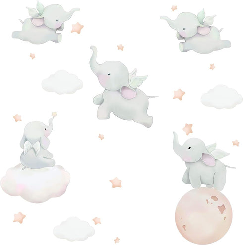 Runtoo Kids Elephant Wall Decal Art Stickers, Baby Nursery Bedroom Space Wall Décor