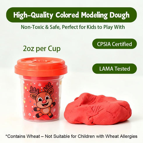 Waybla Set 12 12 2oz Christmas Modeling Dough Colors, Holiday Theme Plastic Cutters, per Cup, DIY Craft Kit for Kids