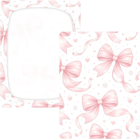 CZXW 52" 28" Bows Watercolor Pink Crib Sheets Fitted x Natural Cotton Soft & Breathable for Baby Crib Mattress