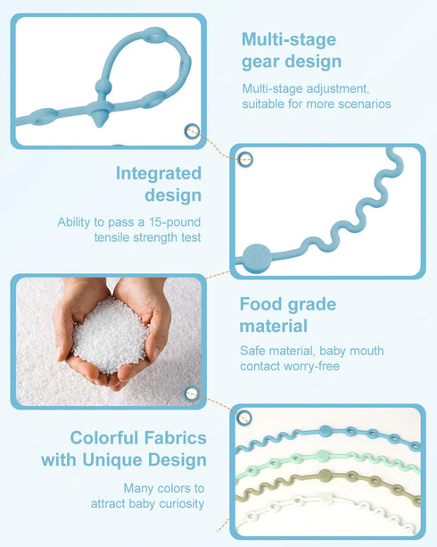 (Boy-3 Pack) LittleHugs Toy Straps for Stroller, Silicone Baby Tether Pacifier Clip, No Throw Travel Leash for High