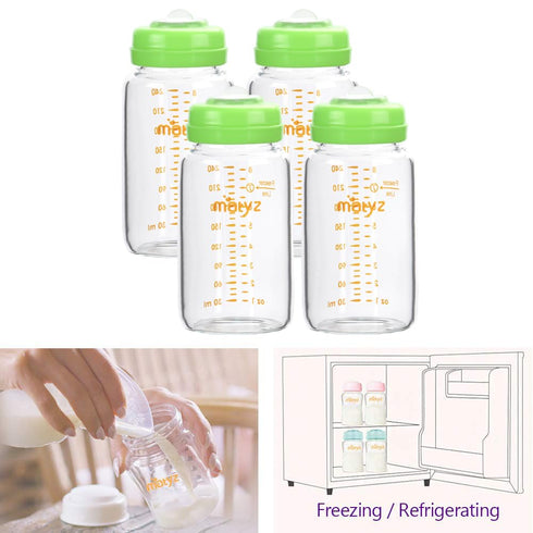 4 Pack, 8 oz Set Matyz Glass Breastmilk Storage Containers, Bottle, Compatible with Spectra Medela Philips Pump