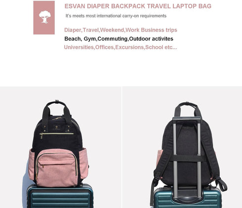 ESVAN Backpack, Pack Diaper Bag Large Capacity Multifunction Baby Essentials Fashion Travel Linen Canvas office Laptop