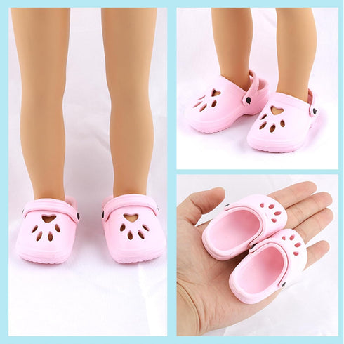 18 inch 5 2 18 18Pink Doll Shoes - Pairs of Different Types (Boots/Roller Skates/Sandals/Clogs) + Pairs of Pink/White