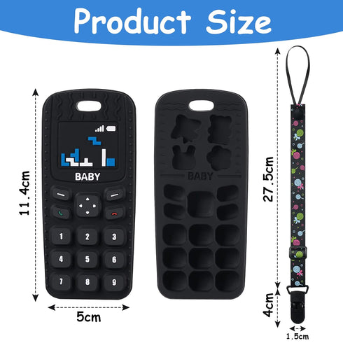 Aolso 0-6 Baby Teether Toys, Silicone Baby Teething Toys Phone Shape with Pacifier Clip, Soft Teething Toys