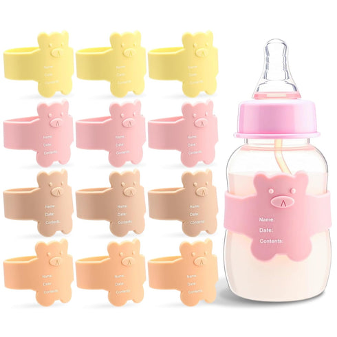 LemonRoad 12 Pcs Bottle Labels Daycare Reusable, Bear Pattern Waterproof Silicone Baby Bottle
