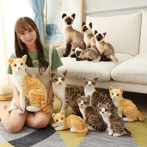 Siamese Cat Stuffed Animal: Realistic Shorthair Plush Cat Toy, Gift for Kids 12 Inches (B)