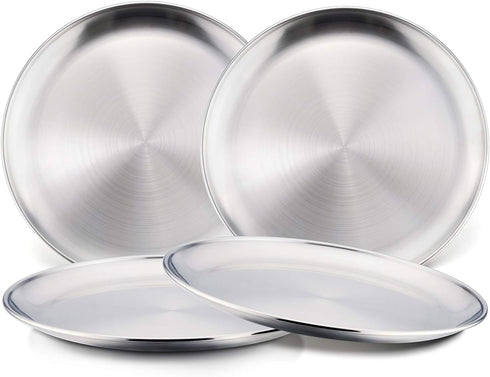 HaWare 18/8 Stainless Steel Plates for Toddlers, Durable 304 Metal Dishes for Serving, Snack, Camping - 4 Pack