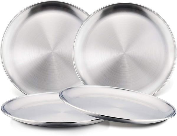 HaWare 18/8 Stainless Steel Plates for Toddlers, Durable 304 Metal Dishes for Serving, Snack, Camping - 4 Pack