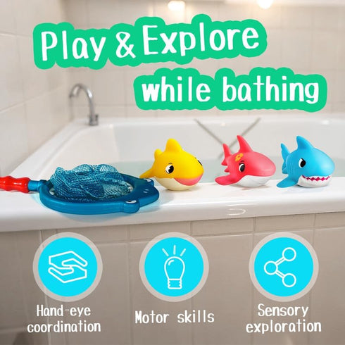 Set No Hole Bath Toys for Kids - Shark Bath Toys with Bath Net & Storage - Floating Toys for Water Pool Shower