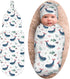 Sozzjile Cute Whale Baby Stuff Swaddle Blanket with Beanie Set, Fishes Ocean Newborn
