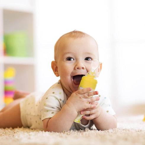 Tondiamo 3 Pieces Baby Food Feeder, 3oz Silicone Spoon Dispenser with Standing Base for Infant Feeding