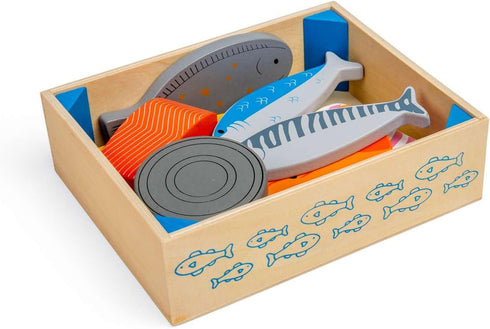 Bigjigs Toys Wooden Seafood Crate - Play Food and Role Play Toys