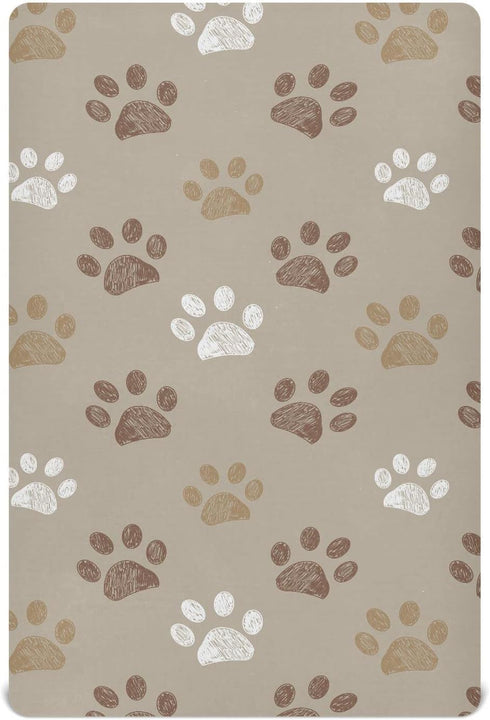 KICPOAY Fitted Crib Sheets Brown Dog Paws Stretchy Portable Playard Sheets for Baby