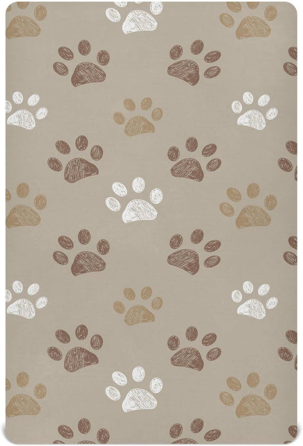 KICPOAY Fitted Crib Sheets Brown Dog Paws Stretchy Portable Playard Sheets for Baby
