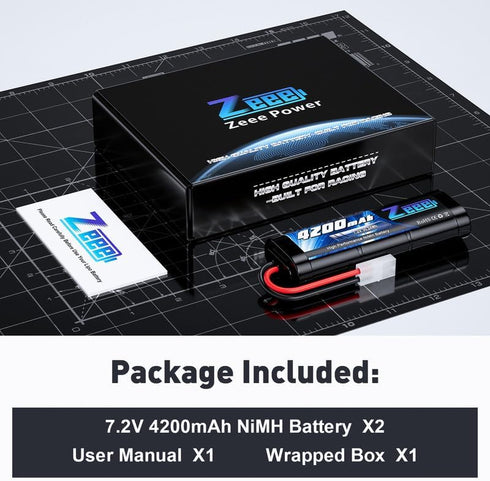 Zeee 7.2V 4200mAh NiMH Battery with Tamiya Connector, High Power for RC Car Truck (2 Pack)