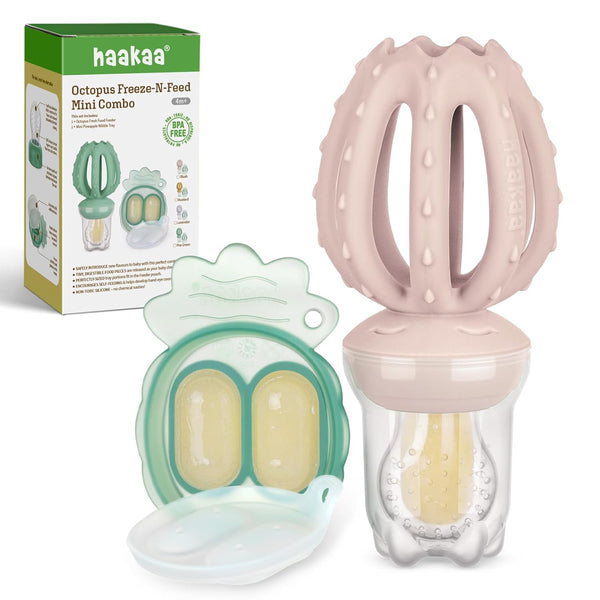Haakaa Octopus Baby Fruit Food Feeder & Mini Freezer Nibble Tray Combo,