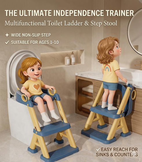 Gorocking Kids Potty Training Toilet Seat with Step Stool Ladder, Bear Design, Adjustable Height, Non-Slip Steps, Soft