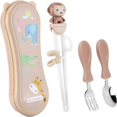 Toddler Utensils Set with Stainless Steel Kids Silverware, Baby Spoon, Fork, Training Chopsticks & Case for Self Feeding