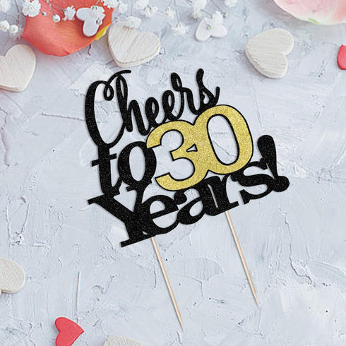LVEUD Black Font Golden Numbers Cheers to 30 Years - Happy Birthday Cake Topper for Wedding, Anniversary, Birthday Party