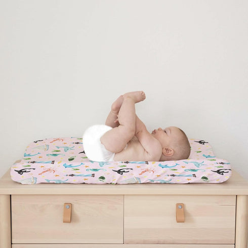 Colorful Sea Animals Changing Pad Covers, Fitted Baby Changing Table Sheets with Ocean Whale, Dolphin, Turtle, 32''x16''