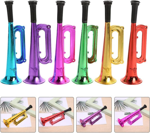 6Pcs Metallic Trumpet Toys - Kid Trumpet Instrument Plastic Blow Horn for Parties and Events - Random Color