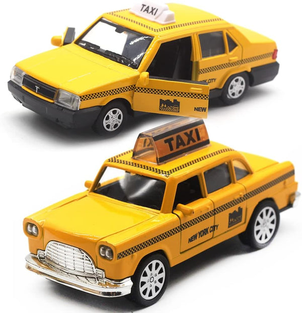 New York City Taxi Cab Toy, Yellow Cab Diecast Model with Pullback Action for Toddler Age 3+ (Pack of 2)