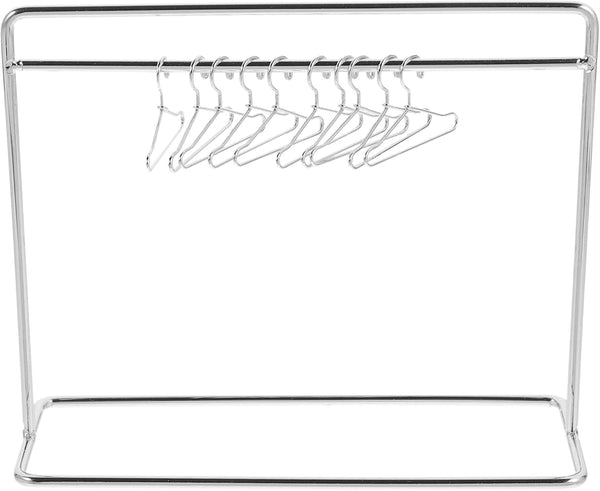 TOYANDONA Mini Clothes Rack for Dolls with 10 Miniature Metal Doll Clothes
