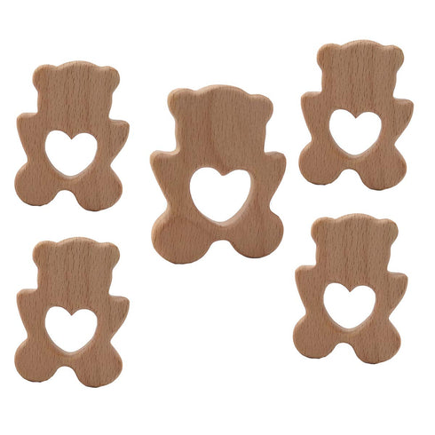 Arakierst 10pcs Wood Polar Bear Teething Accessory, Pure Natural Beech Handmade Pendant