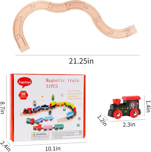 31 Set 15 10 Set Set Joqutoys PCS Wooden Train Cars - Magnetic Train Includes Cars, Bonus Connectors & Storage Bag